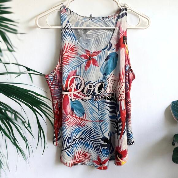 Roatan Honduras Tropical Print Palm Tree Tank Size Medium - Picture 2 of 10
